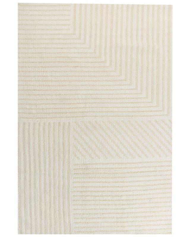 Area Rug Beige Wool 200 x 300 cm Striped Pattern Solid Colour Modern Minimalistic Living Room Rug Beliani