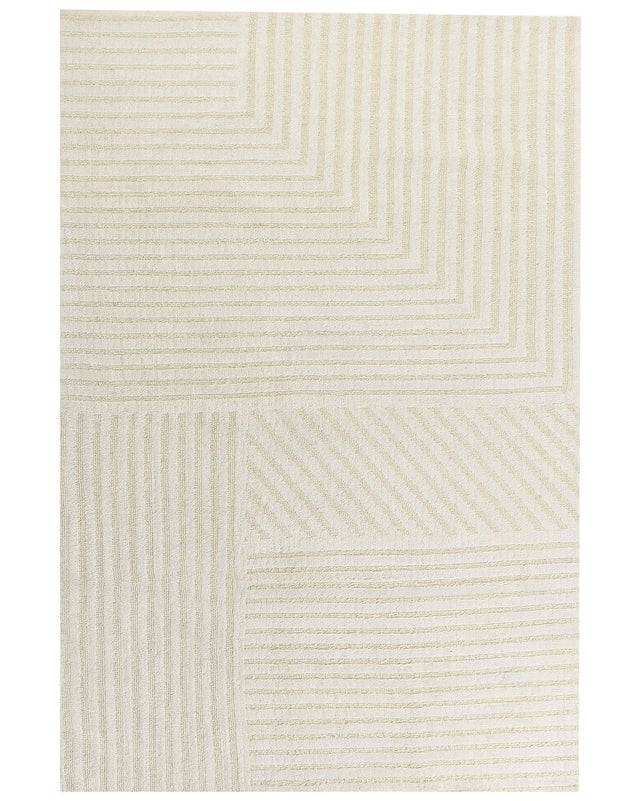 Area Rug Beige Wool 200 x 300 cm Striped Pattern Solid Colour Modern Minimalistic Living Room Rug Beliani