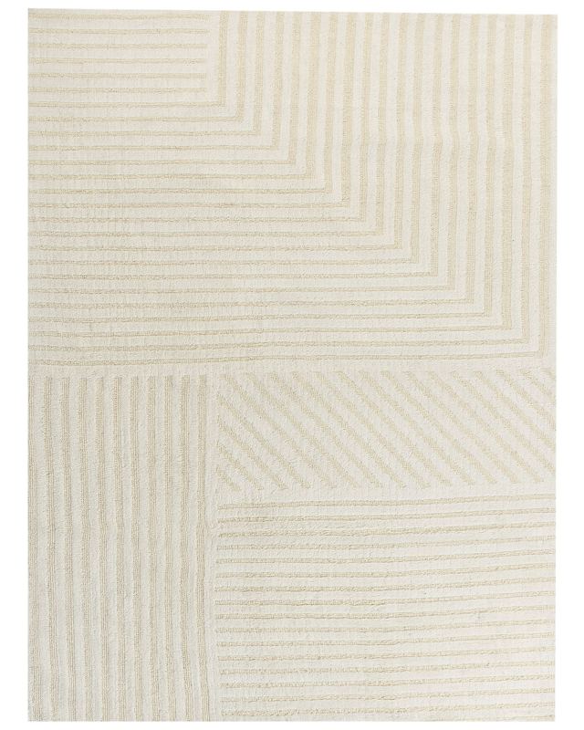 Area Rug Beige Wool 300 x 400 cm Striped Pattern Solid Colour Modern Minimalistic Living Room Rug Beliani