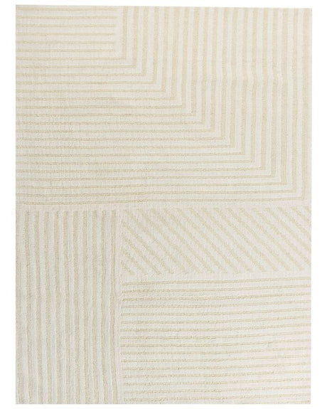 Area Rug Beige Wool 300 x 400 cm Striped Pattern Solid Colour Modern Minimalistic Living Room Rug Beliani