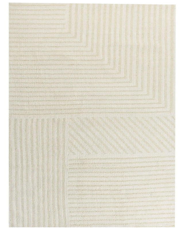 Area Rug Beige Wool 300 x 400 cm Striped Pattern Solid Colour Modern Minimalistic Living Room Rug Beliani