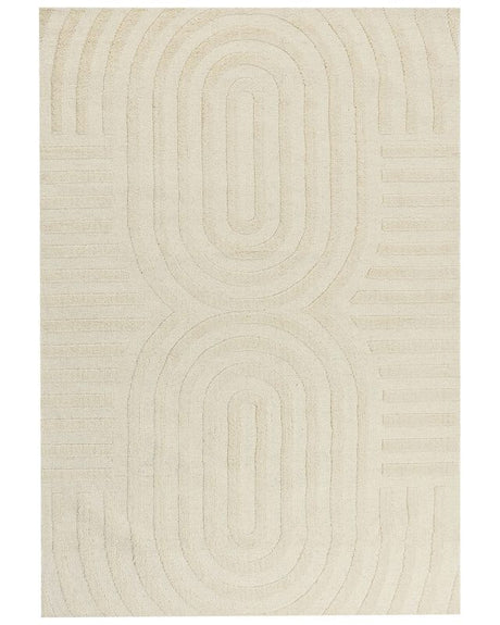 Area Rug Beige Wool 160 x 230 cm Geometric Pattern Solid Colour Modern Minimalistic Living Room Rug Beliani