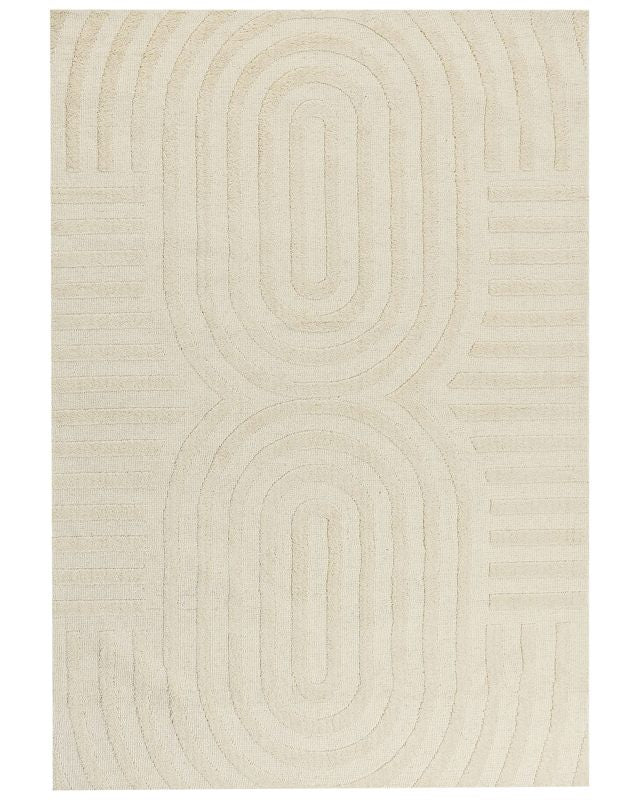 Area Rug Beige Wool 160 x 230 cm Geometric Pattern Solid Colour Modern Minimalistic Living Room Rug Beliani