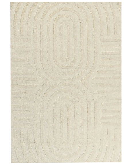 Area Rug Beige Wool 160 x 230 cm Geometric Pattern Solid Colour Modern Minimalistic Living Room Rug Beliani