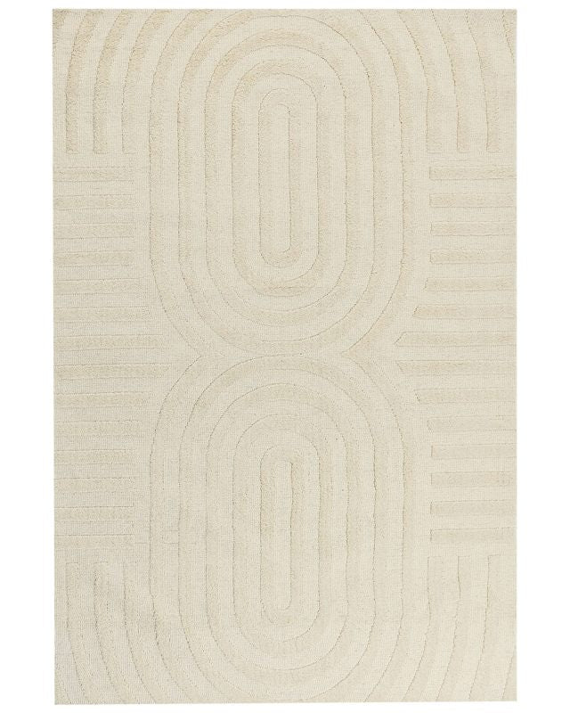 Area Rug Beige Wool 200 x 300 cm Geometric Pattern Solid Colour Modern Minimalistic Living Room Rug Beliani