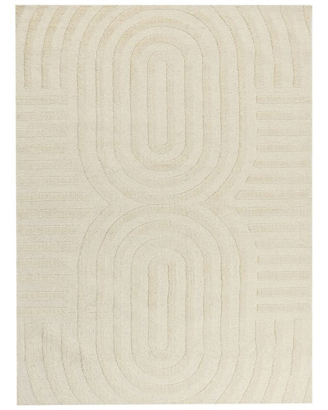 Area Rug Beige Wool 300 x 400 cm Geometric Pattern Solid Colour Modern Minimalistic Living Room Rug Beliani