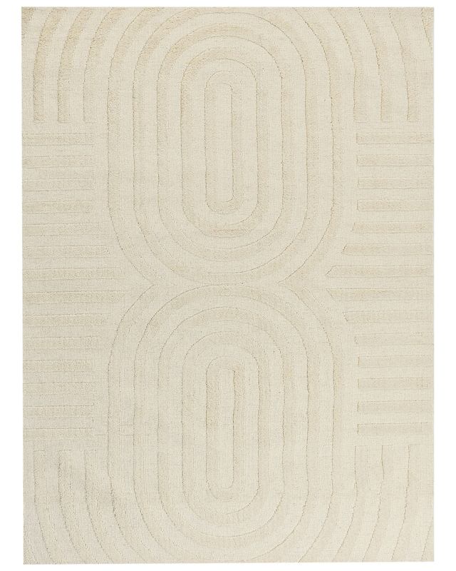 Area Rug Beige Wool 300 x 400 cm Geometric Pattern Solid Colour Modern Minimalistic Living Room Rug Beliani