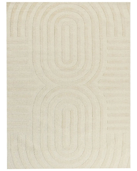 Area Rug Beige Wool 300 x 400 cm Geometric Pattern Solid Colour Modern Minimalistic Living Room Rug Beliani