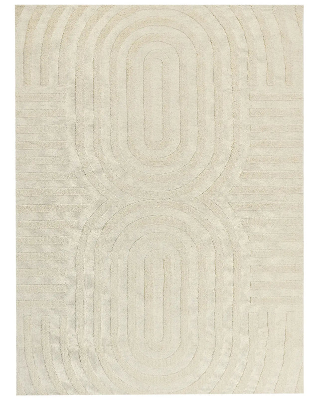 Area Rug Beige Wool 300 x 400 cm Geometric Pattern Solid Colour Modern Minimalistic Living Room Rug Beliani