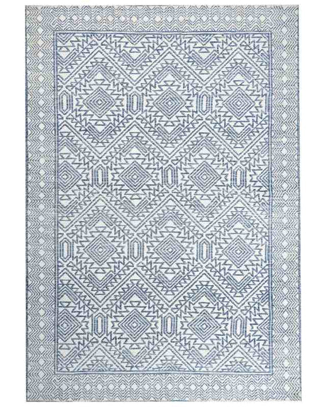 Area Rug Blue and White Polyester 160 x 230 cm Geometric Pattern Solid Colour Modern Minimalistic Living Room Rug Beliani