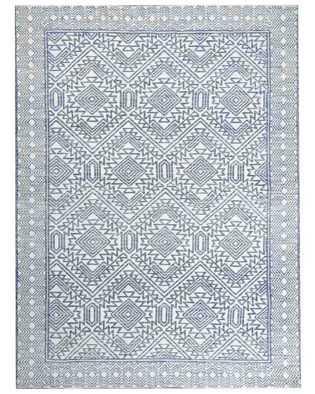 Area Rug Blue and White Polyester 300 x 400 cm Geometric Pattern Solid Colour Modern Minimalistic Living Room Rug Beliani