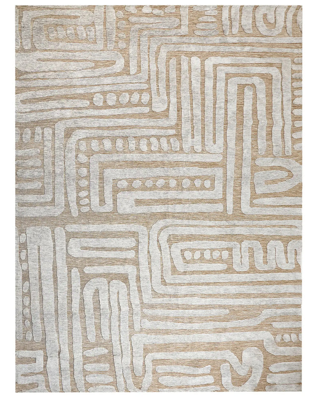 Area Rug Beige Polyester 300 x 400 cm Geometric Pattern Solid Colour Modern Minimalistic Living Room Rug Beliani