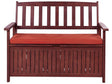 Garden Bench with Storage Mahogany Brown Solid Acacia Wood Red Cushion 120 x 60 cm 2 Seater Outdoor Patio Rustic Traditional Style  Beliani