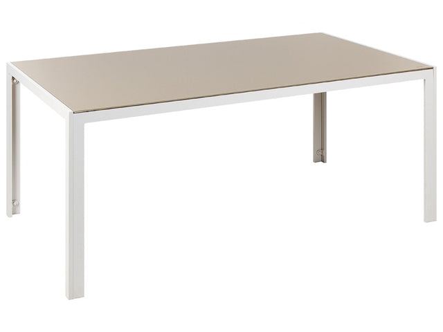 Garden Dining Table Beige Tempered Glass Top White Aluminium Frame 160 x 90 cm Modern Outdoor Design Beliani