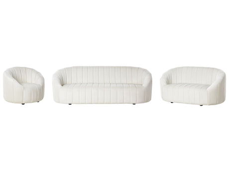 6 Seater Sofa Set Off-White Velvet Contemporary Living Room Seating Retro Design Tufted Seat Low Back Beliani