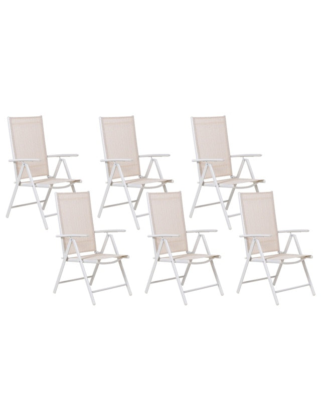 Set of 6 Garden Chairs Beige Textile White Aluminium Frame Powder Coated Foldable Reclining Modern Design Beliani