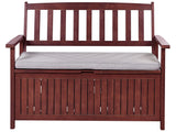 Garden Bench with Storage Mahogany Grey Solid Acacia Wood White Cushion 120 x 60 cm 2 Seater Outdoor Patio Rustic Traditional Style  Beliani
