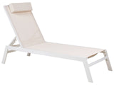 Sun Lounger Beige Sling Headrest Cushion White Powder Coated Aluminium Frame Reclining Garden Outdoor Beliani