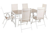 7 Piece Garden Dining Set Beige Powder Coated Frame Aluminium and Textilene Dining Table with 6 Foldable Chairs Modern Design Beliani