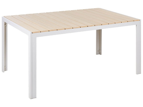 Garden Table Beige Wood and White Aluminium Frame Plywood 6 Seater Rust UV Resistant Modern Beliani