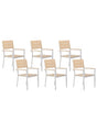 Set of 6 Garden Chairs Beige Wood and White Plastic Wood Aluminium Rust Resistant Modern Design Beliani