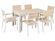 7 Piece Garden Dining Set Beige Plastic Wood and White Aluminium 6 Chairs Rust UV Resistant Beliani