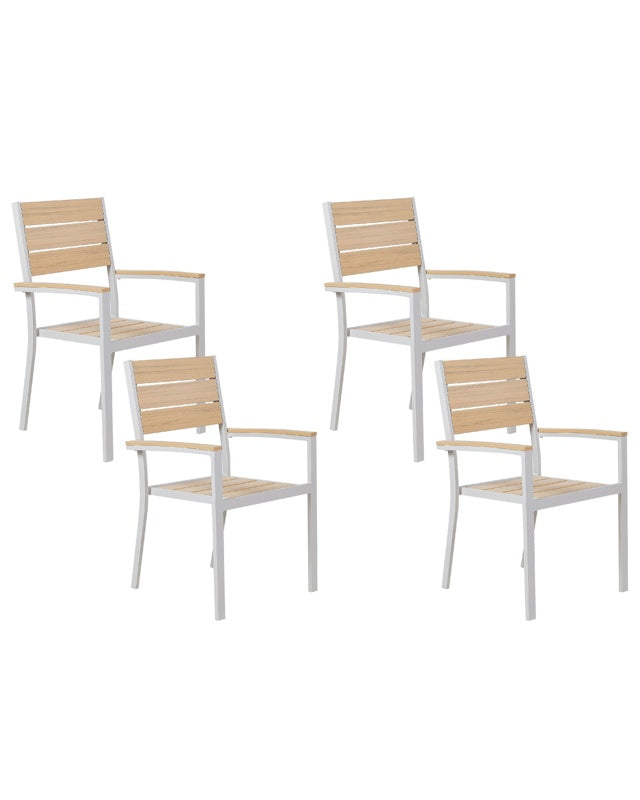 Set of 4 Garden Chairs Beige Plastic Wood White Powder Coated Aluminium Frame Patio Modern Beliani