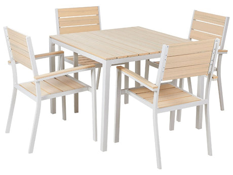 5-Piece Outdoor Dining Set Beige Plastic Wood Aluminium Powder Coated Frame 4 Seater Table Chairs Slatted Design Beliani