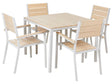5-Piece Outdoor Dining Set Beige Plastic Wood Aluminium Powder Coated Frame 4 Seater Table Chairs Slatted Design Beliani