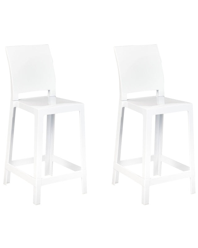 Set of 2 Bar Stools White Plastic 99 cm Seat Counter Chair Beliani