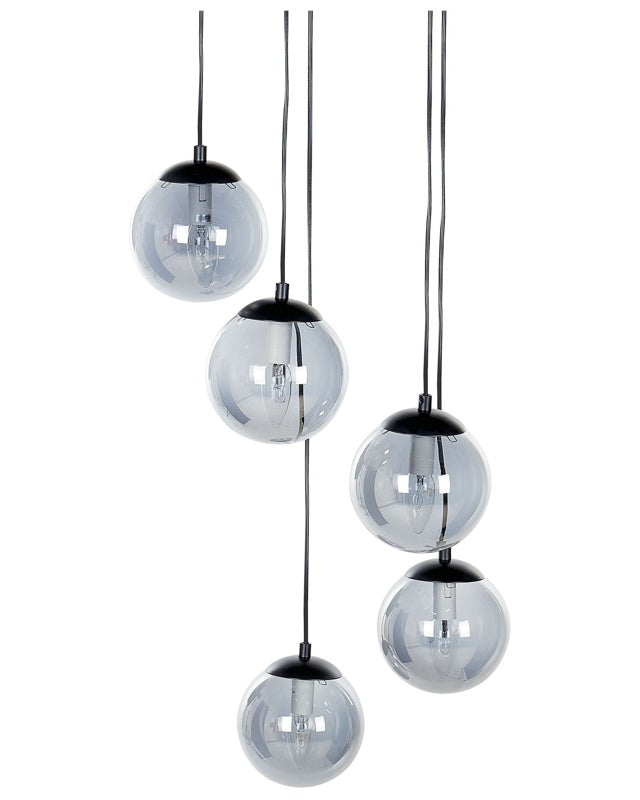 Pendant Lamp Transparent Smoked Glass Shades Metal Steel 5 Light Black Base Modern Design Home Accessories Living Room Beliani