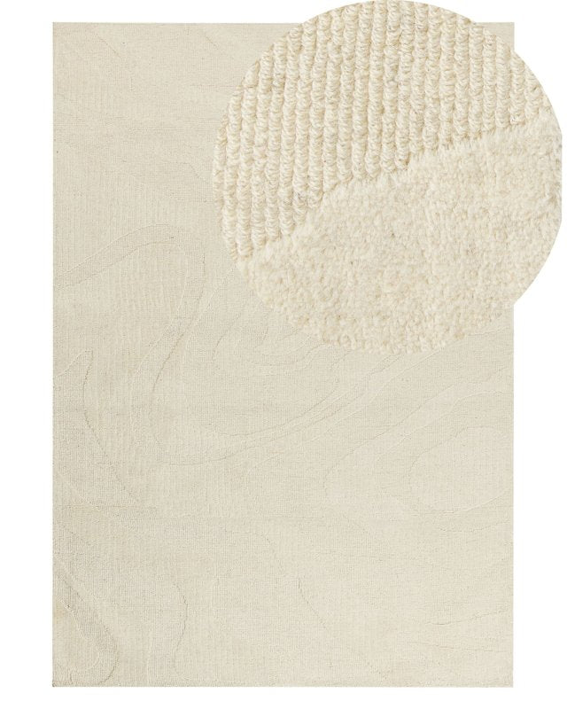 Area Rug Beige Wool 160 x 230 cm Abstract Pattern Motif Living Room Bedroom Modern Design Beliani