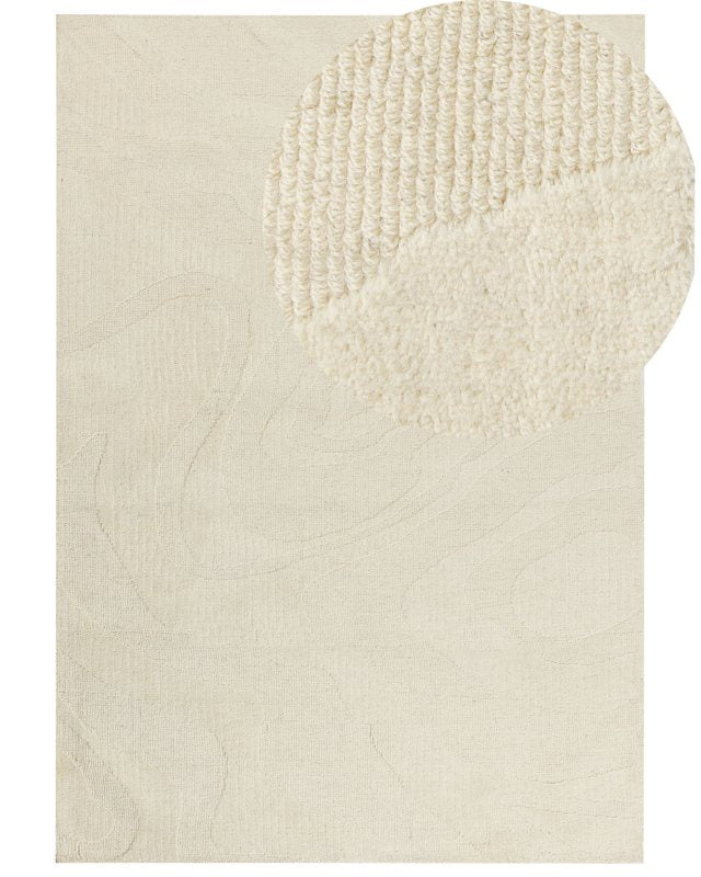 Area Rug Beige Wool 200 x 300 cm Abstract Pattern Motif Living Room Bedroom Modern Design Beliani