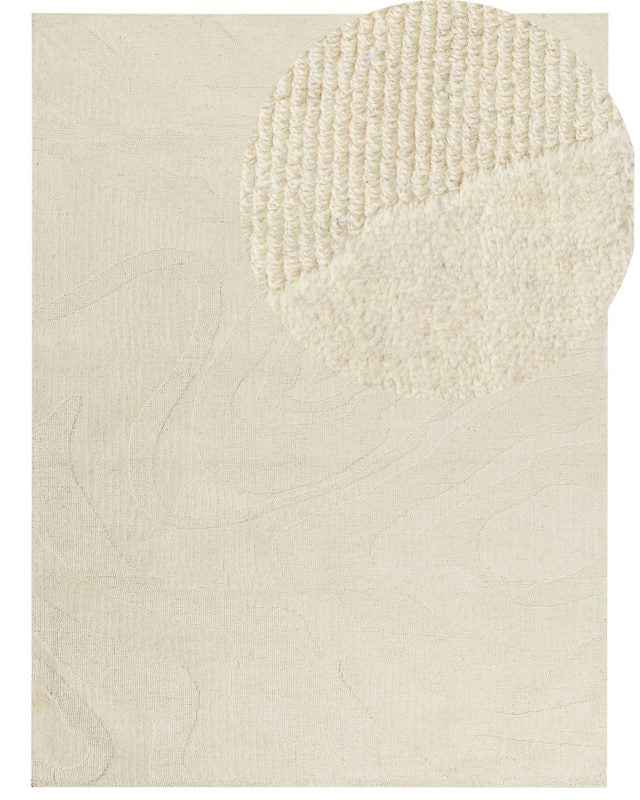 Area Rug Beige Wool 300 x 400 cm Abstract Pattern Motif Living Room Bedroom Modern Design Beliani