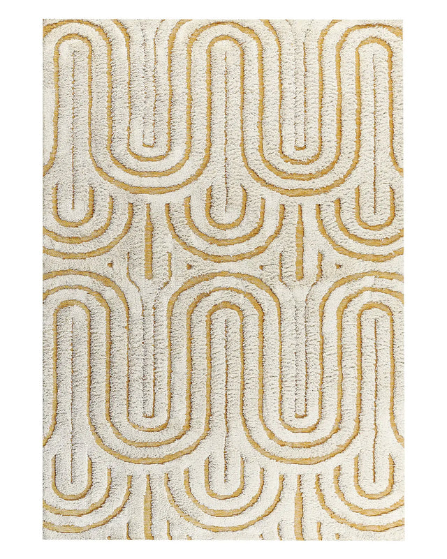 Area Rug Off-White and Yellow Cotton 160 x 230 cm Abstract Pattern Motif Living Room Bedroom Modern Design Beliani