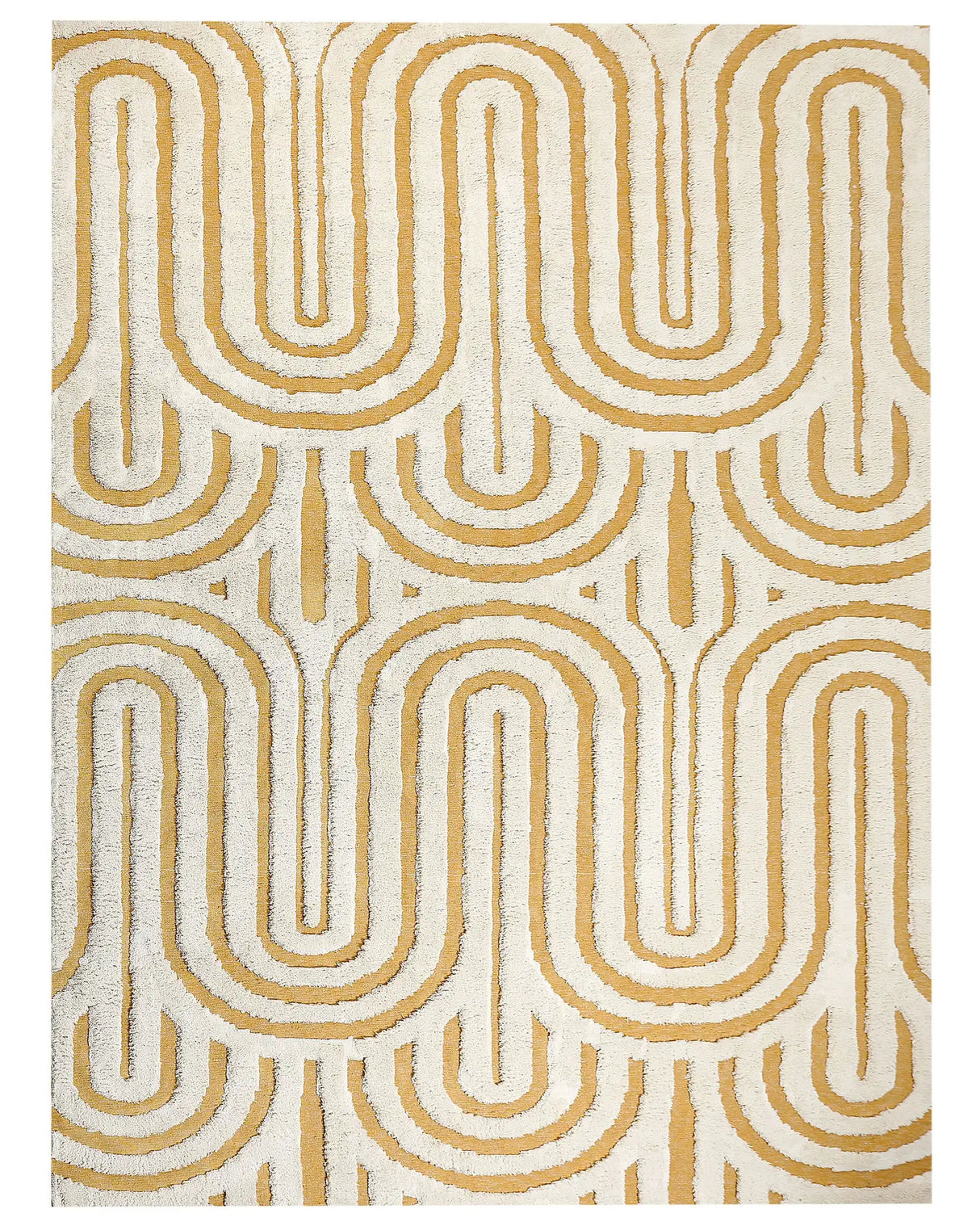 Area Rug Off-White and Yellow Cotton 300 x 400 cm Abstract Pattern Motif Living Room Bedroom Modern Design Beliani