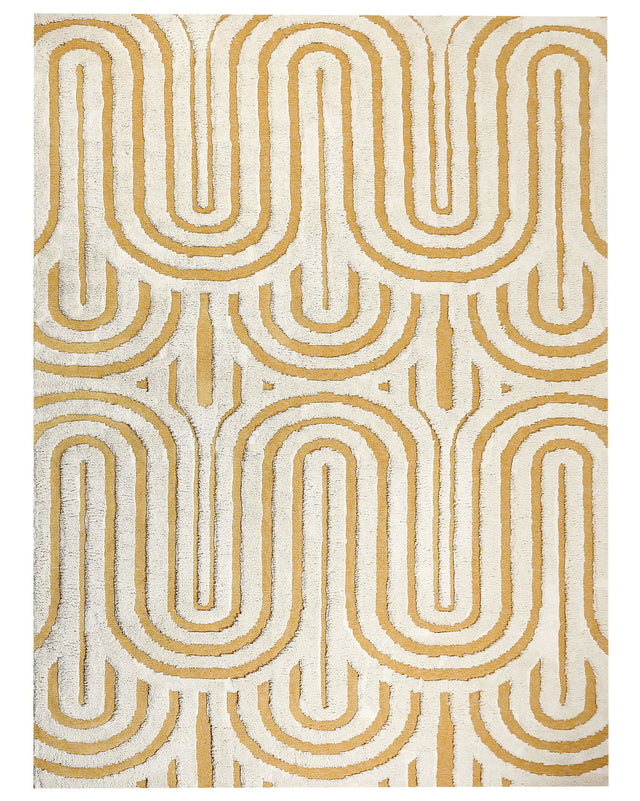 Area Rug Off-White and Yellow Cotton 300 x 400 cm Abstract Pattern Motif Living Room Bedroom Modern Design Beliani