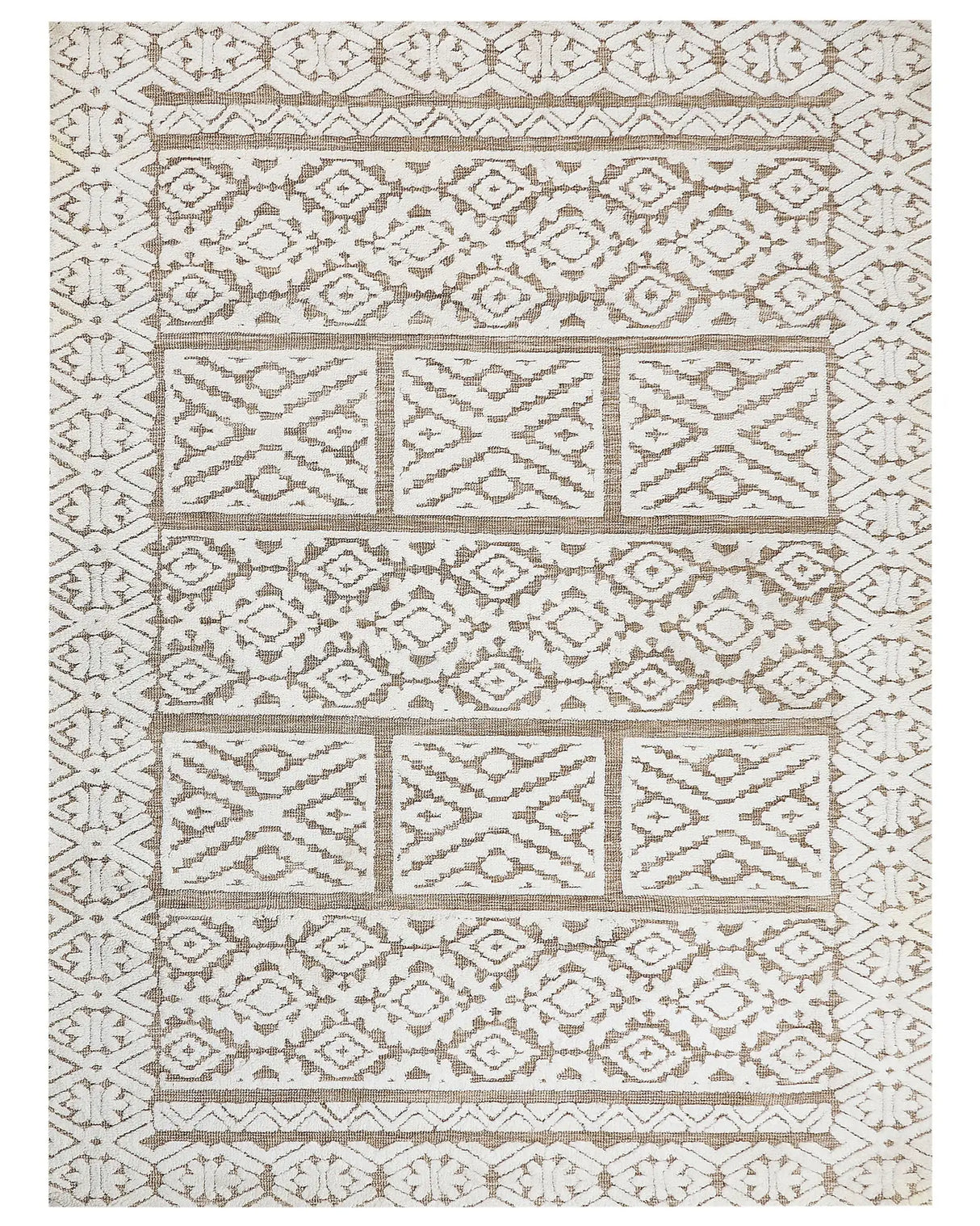Area Rug Off-White and Beige Polyester 300 x 400 cm Abstract Pattern Motif Living Room Bedroom Modern Design Beliani