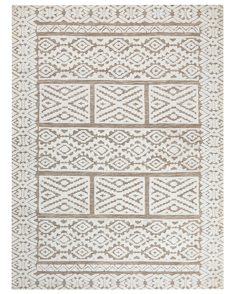 Area Rug Off-White and Beige Polyester 300 x 400 cm Abstract Pattern Motif Living Room Bedroom Modern Design Beliani