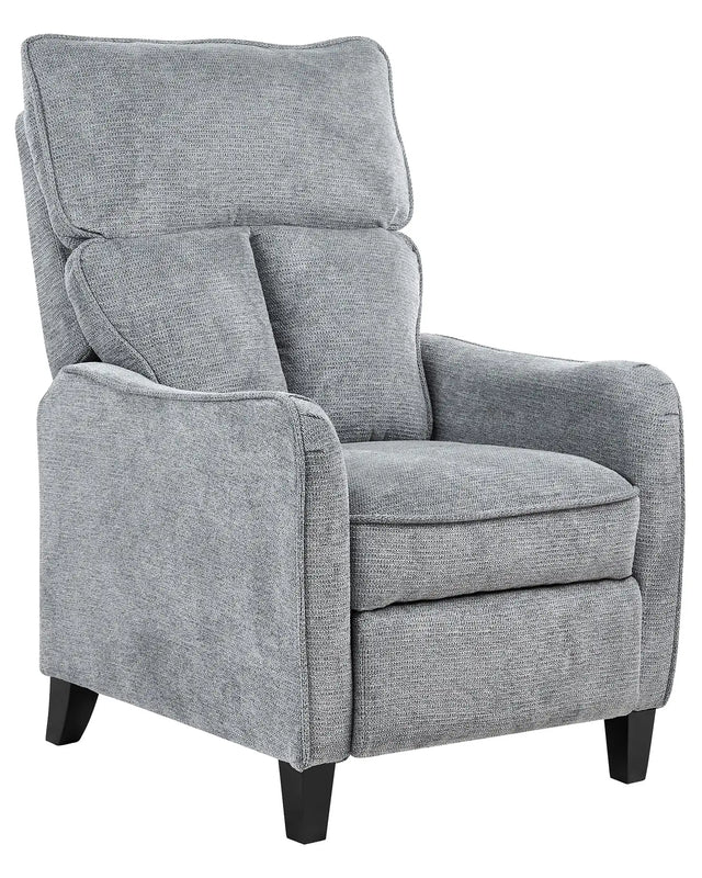 Reclining Armchair Grey Fabric Adjustable Back Pull-Out Footstool High Back Vintage Style Beliani