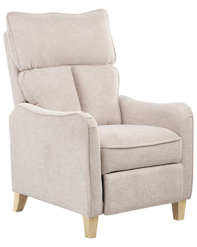 Reclining Armchair Light Beige Fabric Adjustable Back Pull-Out Footstool High Back Vintage Style Beliani