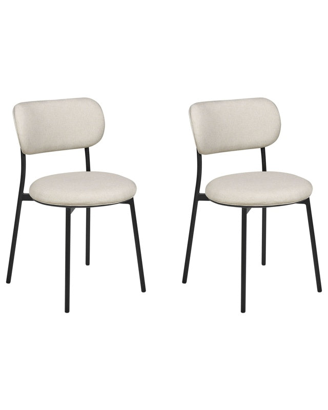 Set of 2 Dining Chairs Beige Polyester Seats Armless Metal Legs for Dining Room Kitchen  Beliani