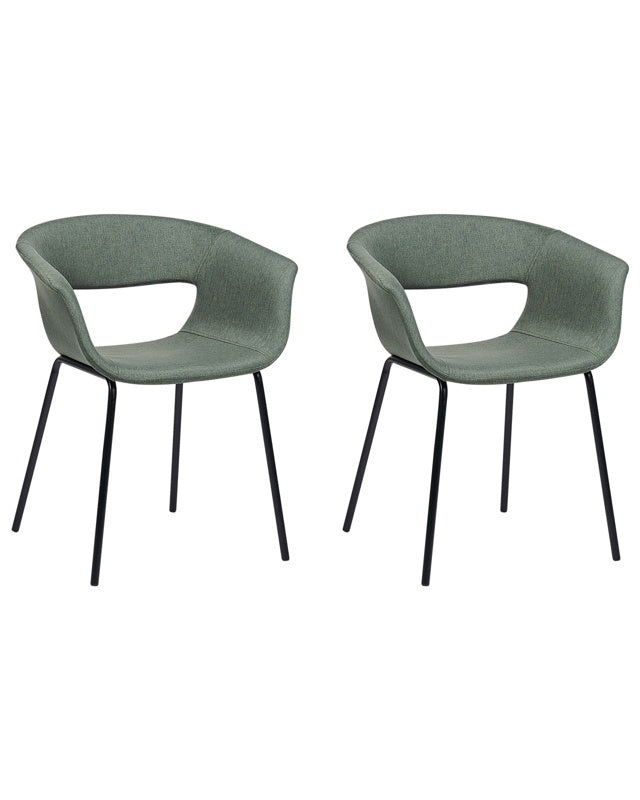 Set of 2 Dining Chairs Dark Green Polyester Seats Metal Legs for Dining Room Kitchen  Beliani