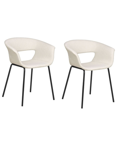 Set of 2 Dining Chairs Beige Polyester Seats Metal Legs for Dining Room Kitchen  Beliani