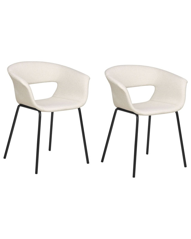 Set of 2 Dining Chairs Beige Polyester Seats Metal Legs for Dining Room Kitchen  Beliani