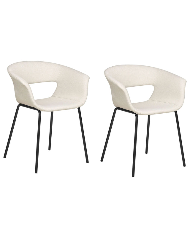 Set of 2 Dining Chairs Beige Polyester Seats Metal Legs for Dining Room Kitchen  Beliani