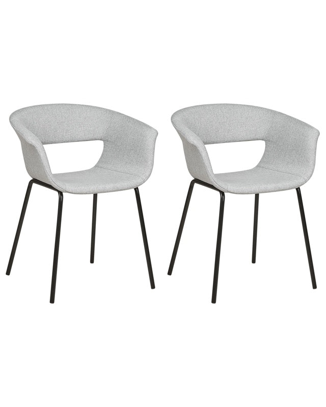 Set of 2 Dining Chairs Grey Polyester Seats Metal Legs for Dining Room Kitchen  Beliani