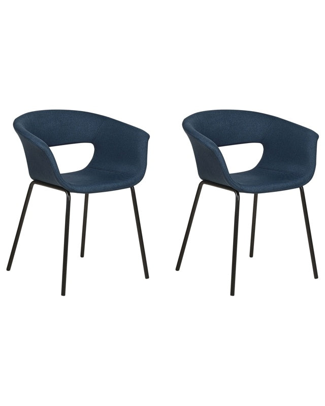 Set of 2 Dining Chairs Dark Blue Polyester Seats Metal Legs for Dining Room Kitchen  Beliani