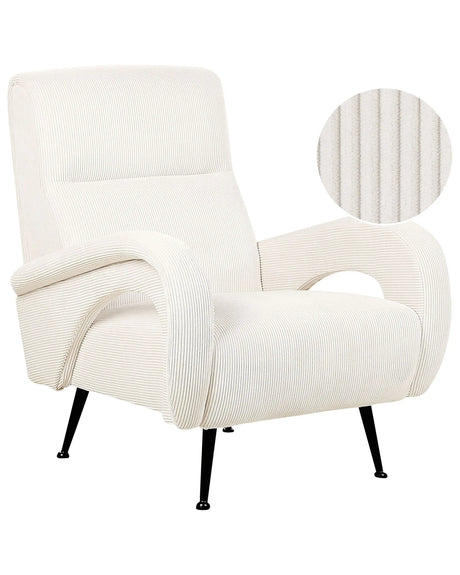 Armchair Off-White Jumbo Cord Corduroy Upholstered Retro Style Beliani
