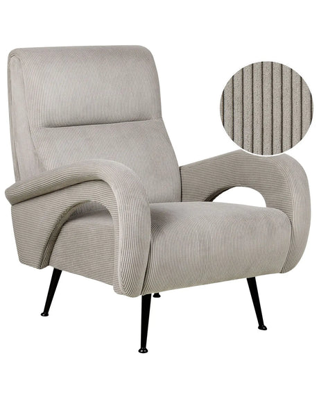 Armchair Grey Jumbo Cord Corduroy Upholstered Retro Style Beliani